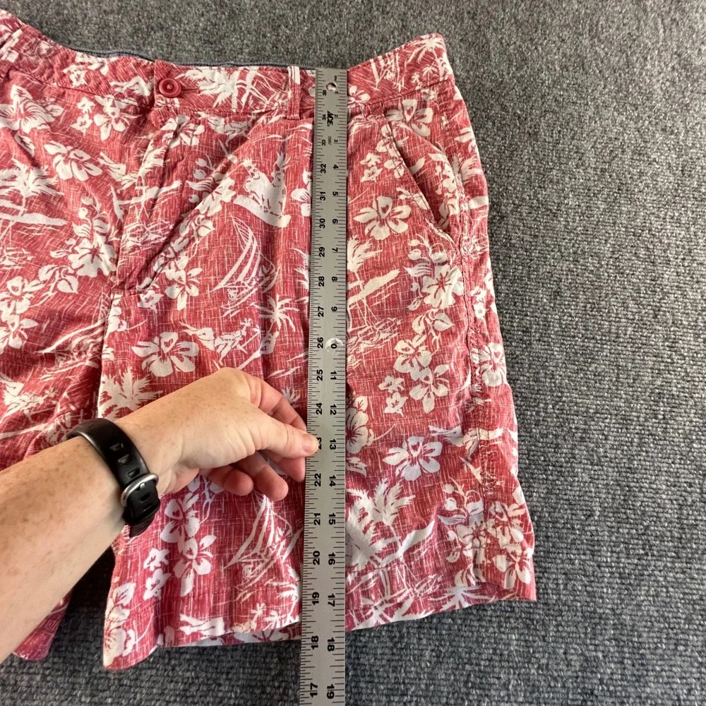 Izod Saltwater Mens 36 Red Tropical Floral Sailboat Print Shorts 7 Inch Inseam